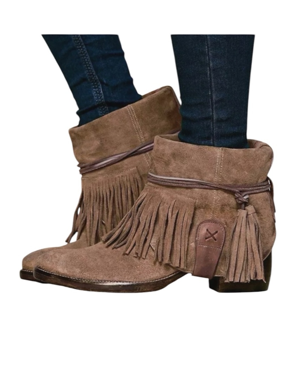 NWOT Free People lonesome fringe Brown Suede Ankle Booties size 11